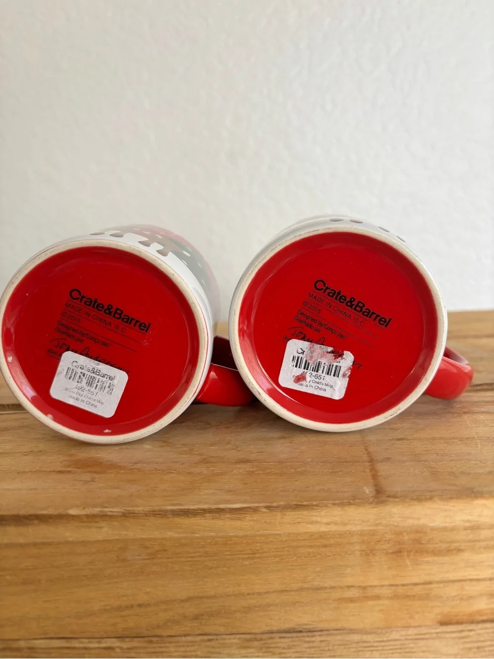 Crate & Barrel Christmas Mini Mugs Set of 2 Red Holiday Woodland Fox Deer Cups